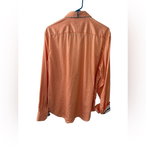 ROBERT GRAHAM Button Front Shirt Men's Orange White Stripes Cotton XL Flip Cuffs - Picture 2 of 9